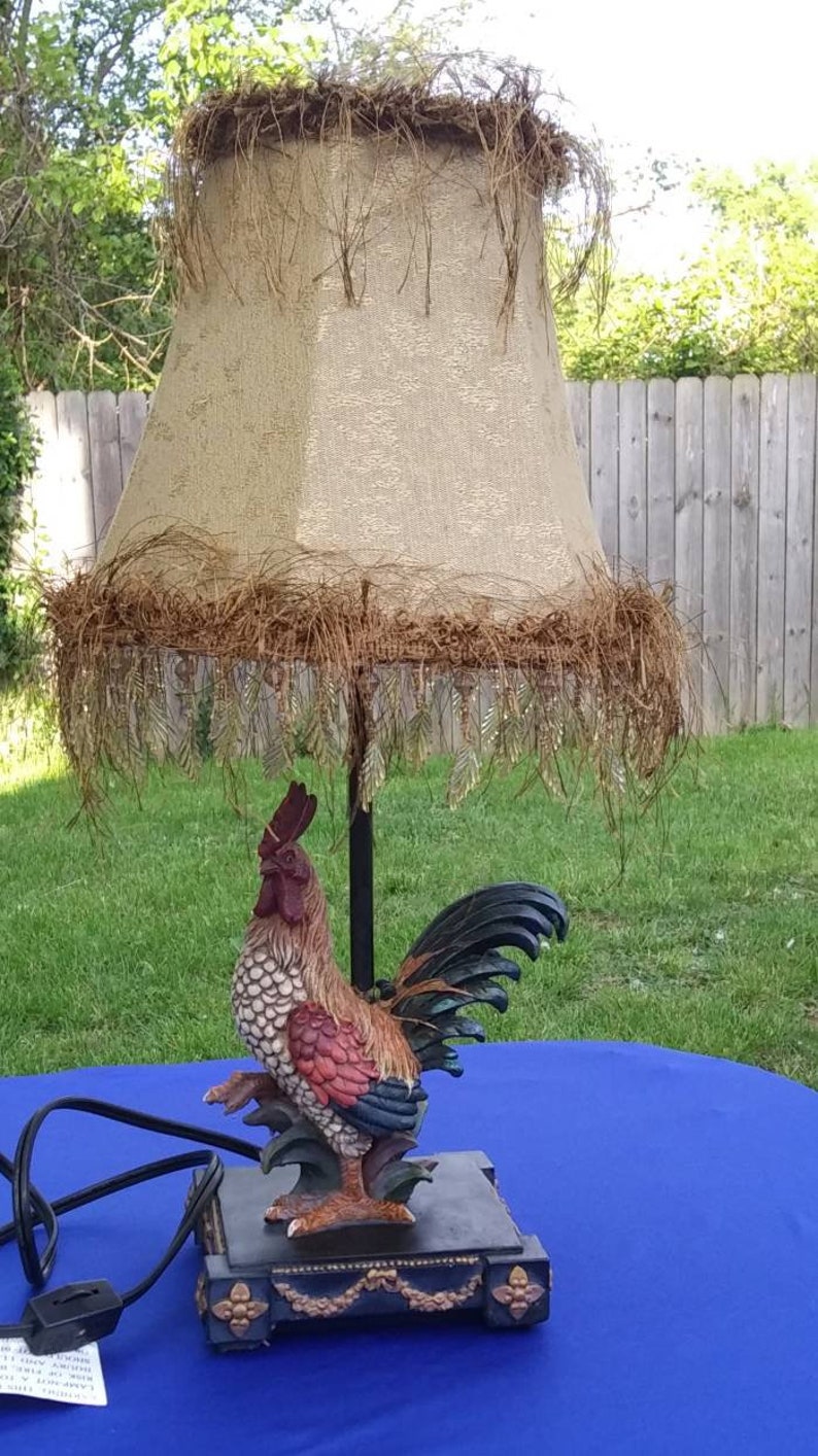 Rooster Lamp Vintage Resin Rooster Accent Lamp Fringe Shade Etsy