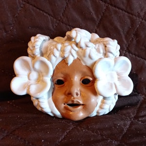 Vintage Tuscan Pottery Majolica Bacchus Face Mask Vintage Italy Ceramic Pottery