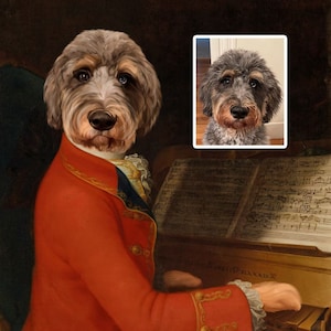 Portret psa Mozarta: spersonalizowany królewski pianista (druk cyfrowy lub na płótnie)