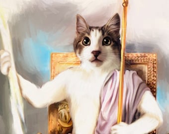 God Cat Portrait, Zeus Cat Portrait, Custom Royal Pet Portrait, Memorial Cat Gift, Funny Cat Lover Gift