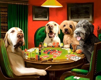 Custom Pet Portrait, Dogs Playing Poker, Funny Pet Lover Gift, Portrait from your photos