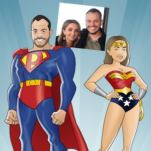 Weihnachtsgeschenk, individuelle Familien Illustration, Superhelden Portrait, individuelles Cartoon Portrait