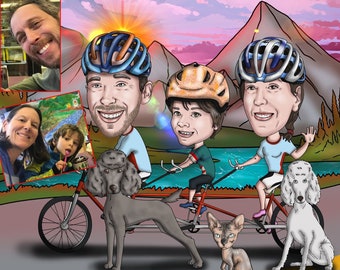 Custom Family Caricature Portrait from Photo: Hand-Drawn Digital Illustration