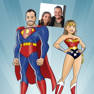 Boyfriend or Husband Valentines Day Gift, Custom Family Portrait, Superheroes Family