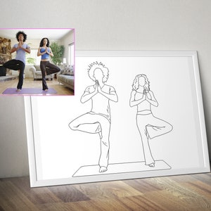 Custom Yoga Gift, Couple Yoga Art, Custom Line Drawing, family portrait