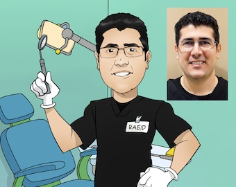 Labor Day Gift Custom Dentist Caricature Cartoon Portrait - graduation gift, for dental and for hygienist