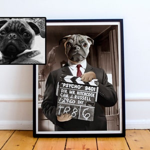 Director Dog Portrait, Custom Pug Portrait, Royal Pet Portrait, Pug Owner Gift