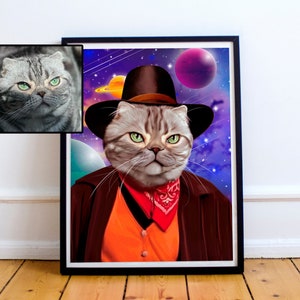 Cowboy Pet Portrait, Christmas Pet Lover Gift, Custom Cat Portrait