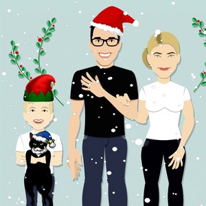 Weihnachten Familie Geschenk. Personalisierte Cartoon-Porträt von Ihrem Foto. Cartoon-Porträt, Familienporträt.