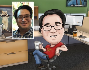 IT Worker Gift, Programmer Christmas Gift, Custom Group Caricature Portrait
