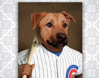 Baseball Lover Gift, Custom Pet Portrait, Baseball Player Dog, Pet Owner Gift