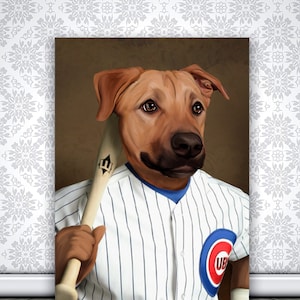 Regalo para amantes del béisbol, retrato personalizado de mascota, perro jugador de béisbol, regalo para dueño de mascota