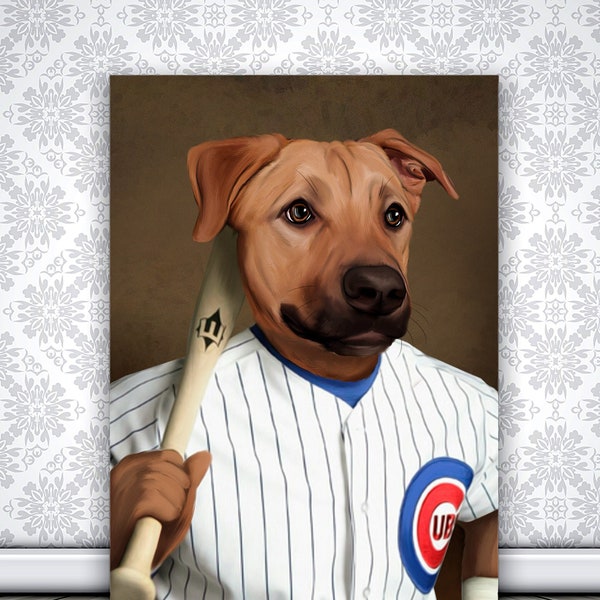 Baseball Lover Gift, Custom Pet Portrait, Baseball Player Dog, Pet Owner Gift