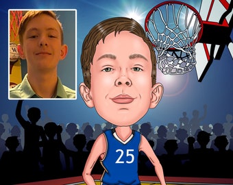 Sportsman Gift, Gift for Teenager, Basketball Player Gift, Sportsmen Portrait, Custom Caricature portrait.