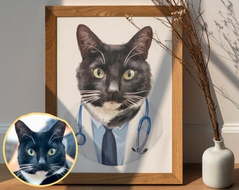 Custom Cat Portrait, Doctor Pet Portrait, Custom Dog Portrait, Personalized Doctor Gift