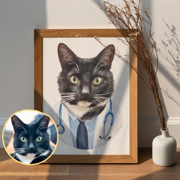Custom Cat Portrait, Doctor Pet Portrait, Custom Dog Portrait, Personalized Doctor Gift