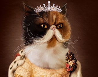 Persian Cat Princess Gift, Pet Royal Portrait, Exotic Shorthair Cat Portrait, Renaissance Pet Portrait