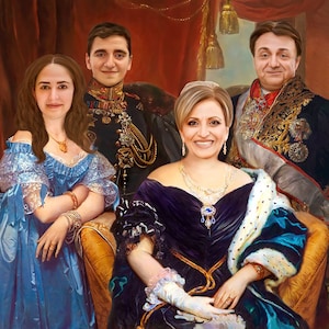 Ritratto personalizzato della famiglia reale: illustrazione vintage personalizzata (digitale)