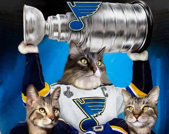 Hockey Player Custom Pet Portrait, Hockey Fun Gift, Custom Cat Portrait, Funny Pet Lover Gift