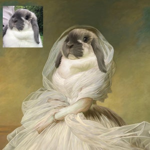 Vrouwelijke Konijn Prinses Portret, Konijn Eigenaar Kerstcadeau Cadeau