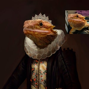 Royal Lizard Owner Gift - Custom Pet Portrait, Renaissance Pet Art, Pet Memorial Gift