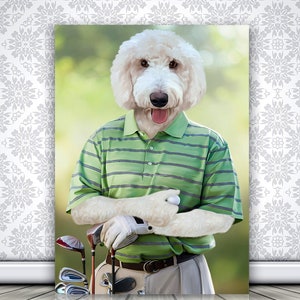 Golf Lover Gift, Custom Pet Portrait, Golf Player Dog, Pet Owner Gift