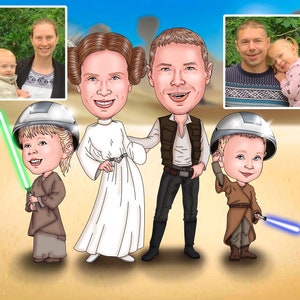 Ritratto di famiglia dalle tue foto, caricatura personalizzata, ritratto di famiglia in stile cartoon, illustrazione di famiglia personalizzata