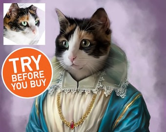 Custom Calico Cat Royal Portrait, Renaissance Pet Portrait, Calico Cat Owner Gift