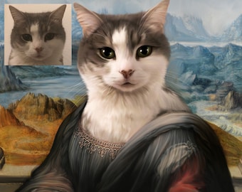 Your Cat as Mona Lisa - Custom Princess Cat Portrait, gift for cat lover, custom Renaissance kitt