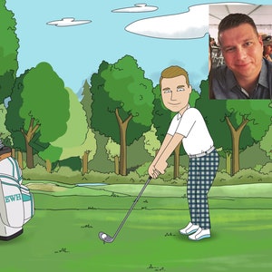 Regalo para golfista: retrato de dibujos animados personalizado, regalo de golf, regalo para deportistas