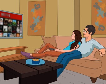 Custom Couple Portrait, TV Series Lovers, Cartoon Portrait