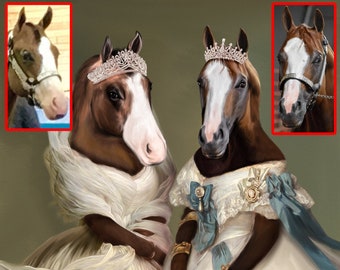 Custom Horse Portrait, royal pet portrait for horse lovers
