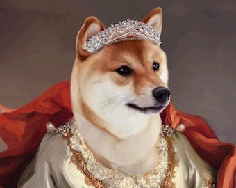 Shiba Inu Royal Pet Portrait: Renaissance Dog Painting (Digital or Canvas)