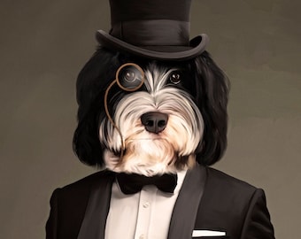 Custom &quot;Gentleman Dog&quot; Portrait. Royal Pet Portrait, Great gift for dog lover and owner.