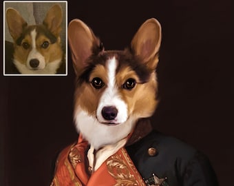 Corgi Custom Dog Portrait, Welsh Corgi owner gift, Regal Pet Portrait, Regal Corgi Art