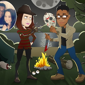 Custom Halloween Gift, Cartoon Couple Portrait, Family Portrait