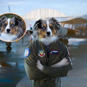 Fighter Pilot Dog, Custom Dog Portrait, Military Pet Portrait, Dog Owner Gift