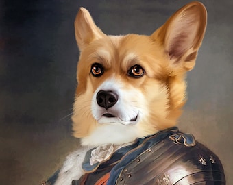 Knight Corgi Royal Portrait, Custom Dog Portrait, Welsh Corgi owner gift, Regal Pet Portrait, Corgi Memorial