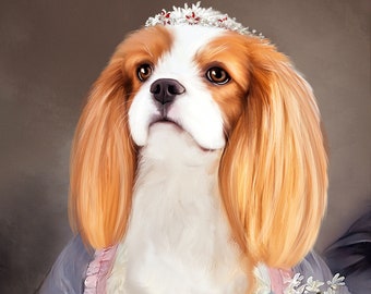 Royal Dog Portrait, Spaniel Princess, King Charles Spaniel Royal Dog Portrait, Custom Pet Portrait
