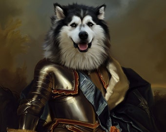 Custom Knight dog portrait, custom pet portrait, knight pet,regal pet portrait, regal military,pet portraits, pet lover gift, dog lover gift
