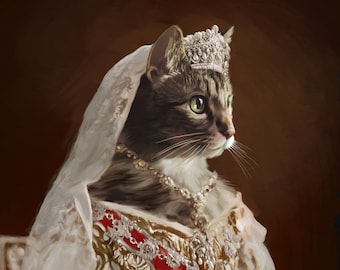 Royal Cat Portrait, Cat Owner Gift, Pet Birthday Gift, Renaissance Pet, Regal Pet Portrait