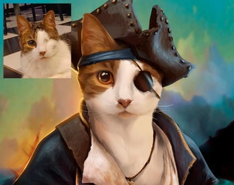 Custom Pirate Cat Portrait, Royal Pet Portrait, Pet Memorial Gift, Funny Pet Lover Gift