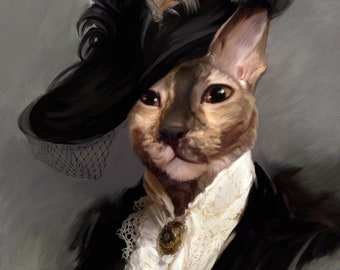 Royal Renaissance Custom Cat Portrait, Pet Portrait Royal, Princess Cat Portrait