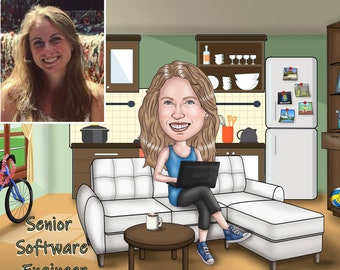 Software Engineer Gift - Custom Caricature portrait, programmer gift, stay home gift