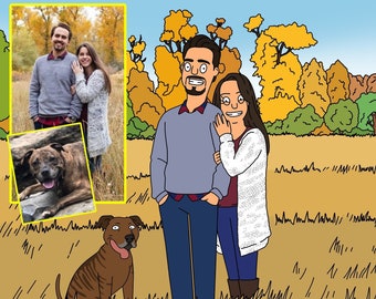 Couple custom portrait in cartoon style! Gift for couple for engagement, wedding, anniversary or birthday.