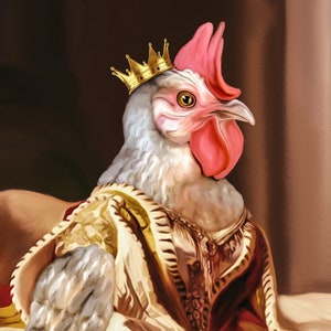 Royal Hen Portrait, custom pet portrait, chicken lover gift, pet memorial gift, hen owner gift.