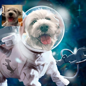 Astronaut Custom dog portrait, Space Lover Pet Portrait, Funny Pet Lover Gift.