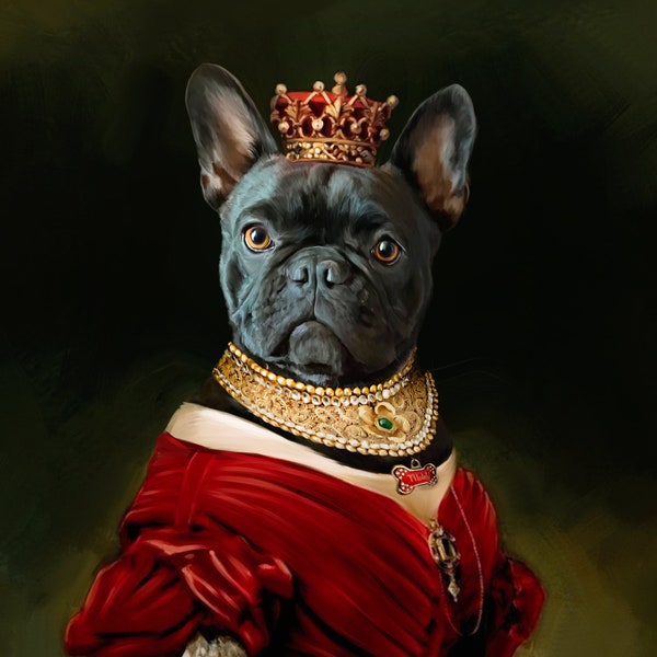 French Bulldog Royal Portrait: Custom Renaissance Pet Painting (Digital or Canvas)