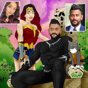 Personalisiertes Paar Portrait - Cartoon Superhelden Portrait, personalisiertes Familienportrait