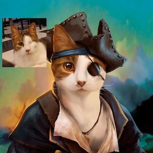 Custom Pirate Cat Portrait, Royal Pet Portrait, Pet Memorial Gift, Funny Pet Lover Gift